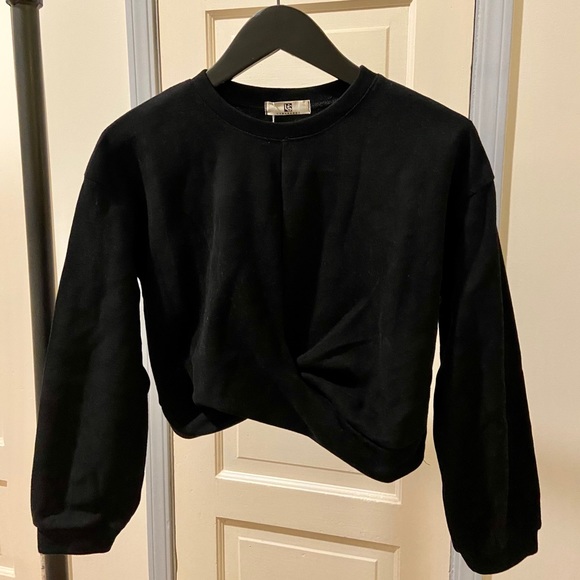 Black Cropped Sweatshirt with Twist Front Detail - Picture 2 of 3
